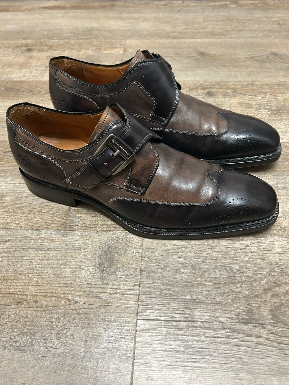 Mezlan Mens Size 8.5 Two-Tone Brown Dark Brown Leather Monk Strap Loafers Shoe